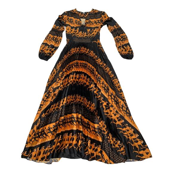 Patou Black Pleated Egyptian Print Dress sz 36 (6 small) Long Ankle Length Maxi - Picture 4 of 10